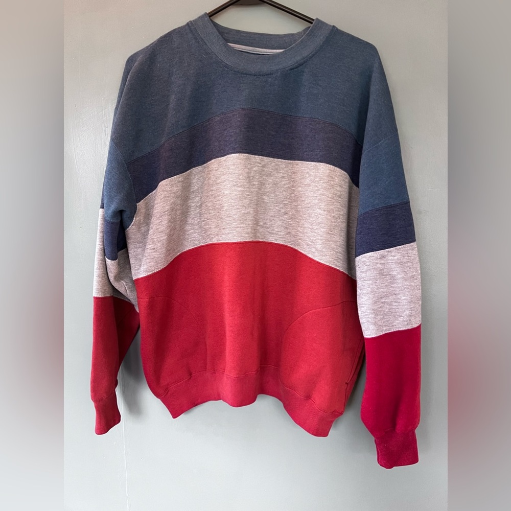 The Apparel Zone Large Striped vintage crew neck w/pockets Men’s sweatshirt 80’s